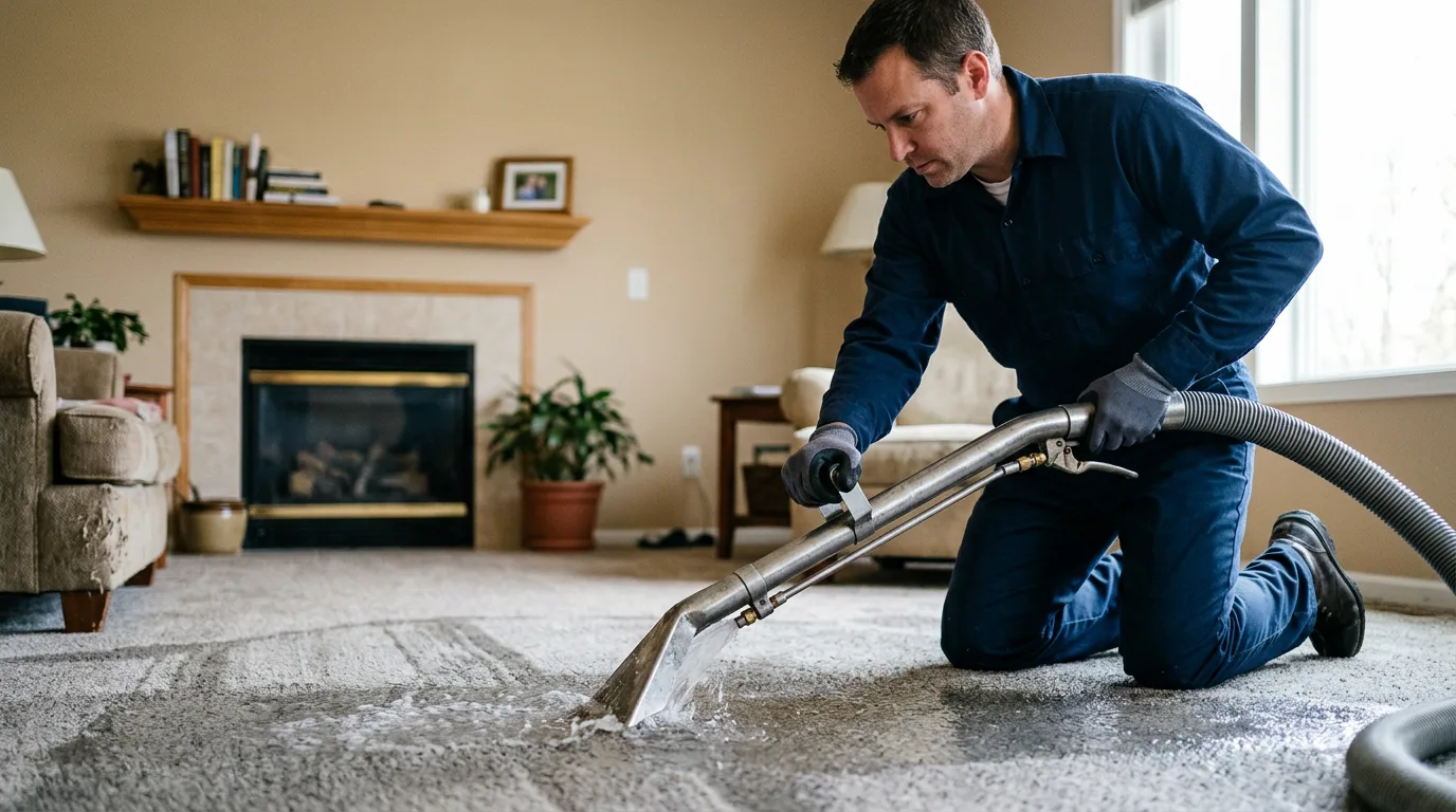 Water damage restoration technician working near Mcfaddin, TX
